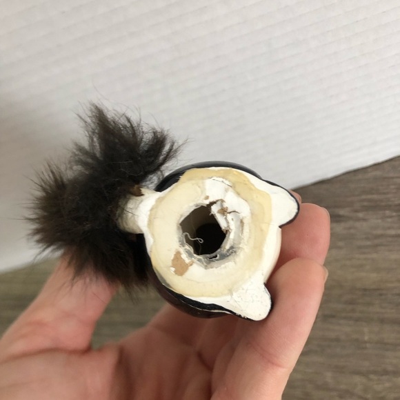 Vtg Ceramic Skunk Figurine with Fur Tail - Picture 6 of 13
